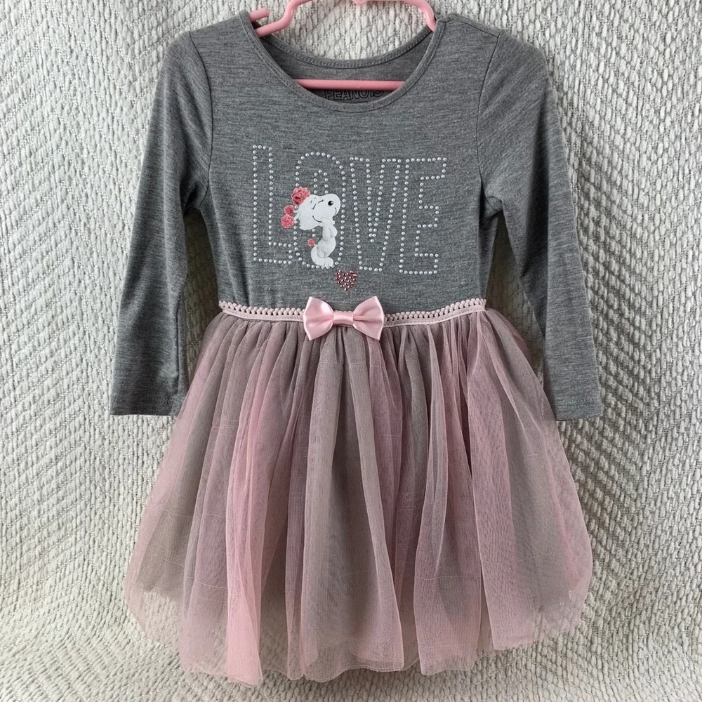 Peanuts Snoopy‎ Love Tutu Dress Gray Pink Toddler Girl 18M Valentines Day Tulle
